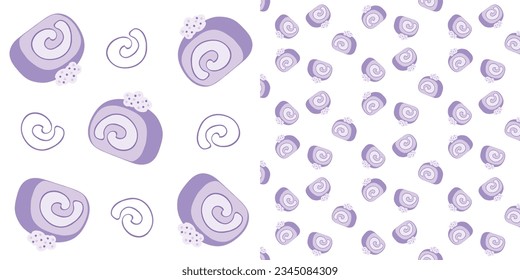 Vector flat design illustration colorful pieces of cake, Roll cake, Sweets, Dessert.Swiss Roll Cake Illustration Set