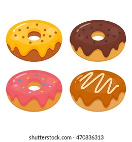 Vector flat design illustration colorful donut, Sweets, Dessert