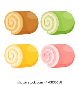 Vector flat design illustration colorful pieces of cake, Roll cake, Sweets, Dessert