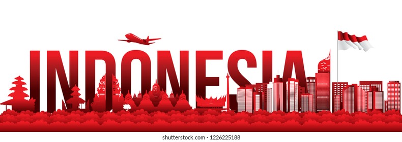 Vector Flat design, Illustration of Indonesia Icons, and landmarks. Travel concept.