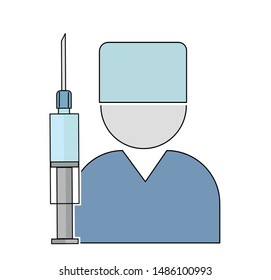 Vector flat design illustration isolated on white background. Doctor and syringe. Senior doctor  with syringe isolated on white background.
doctor with syringe,  flat design. EPS 10. 