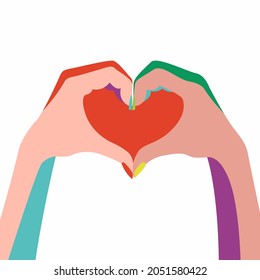 Vektorgrafik von Liebesbegehren mit gefaltetem Herzzeichen, einzeln auf weißem Hintergrund. nützlich für Valentinstag, als Erklärung der Liebe, Print-Grafik und Web-Design, Postkarten.