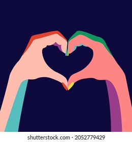 Vektorgrafik von Liebesbegehren mit gefaltetem Herzzeichen einzeln auf dunklem Hintergrund. nützlich für Valentinstag, als Erklärung der Liebe, Print-Grafik und Web-Design, Postkarten.
