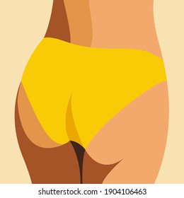 vector flat design illustration on the theme of summer and summer holidays. tanned beautiful female buttocks in a bright yellow swimsuit on the beach. can be used for web design, flyers, posters.