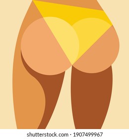 vector flat design illustration on the theme of summer and summer holidays. tanned beautiful female buttocks in a bright yellow swimsuit on the beach. can be used for web design, flyers, posters.