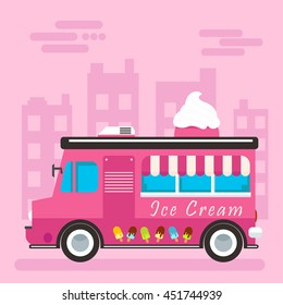 Vector flat design illustration on simplified ice cream truck