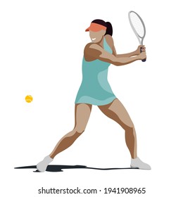 vector flat design illustration of a sportive girl in sports uniform who plays tennis isolated on white background. can be used in various types of advertising products for tennis clubs and courts.