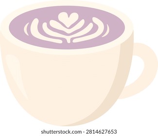 Vector Flat Design Illustration of a Taro Latte with Heart Latte Art