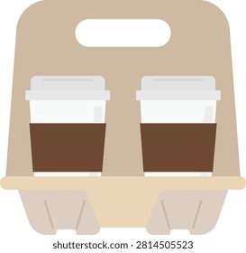 Vector Flat Design Illustration of Two Takeaway Coffee Cups in a Cardboard Holder