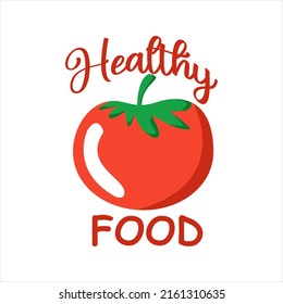 ilustración de diseño plano vectorial del logotipo de dibujos animados de tomate fresco entero aislado en un icono de comida saludable de fondo blanco.