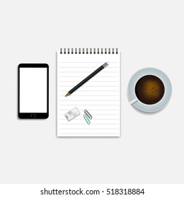 Vector Flat design illustration work space, Table space layout ( Realistic )