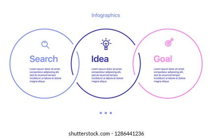 Vector flat design infographic timeline illustration template. Work process banner. Presentation layout with search, idea, goal, icons.