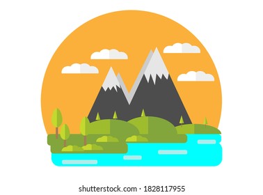 Vector. Flat Design Landscape Background Illustration. sunset