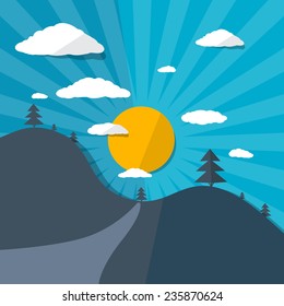Vector Flat Design Landscape Illustration 