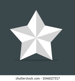 Vector flat design. Logo, symbol. Volumetric five-pointed star with shadow. Classic white star on black background