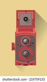 vector flat design long shadow icon of vintage camera