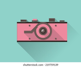 vector flat design long shadow icon of vintage camera