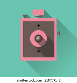 vector flat design long shadow icon of vintage camera
