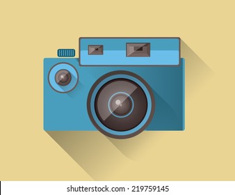 vector flat design long shadow icon of vintage camera