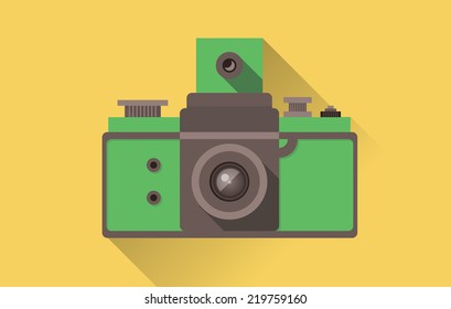 vector flat design long shadow icon of vintage camera