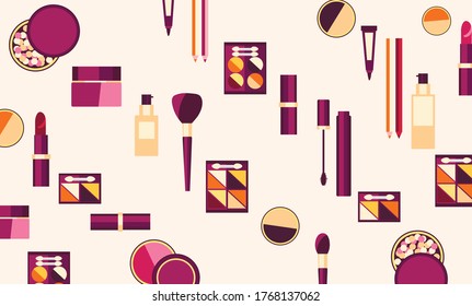  Vector flat design of make up procedure. Make up elements. s. Flat illustration of make up