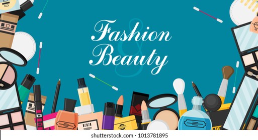 Vector flat design of make up tools and cosmetics