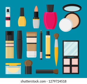 Vector flat design of make up tools and cosmetics