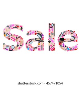 Vector flat design of make up.  cosmetics sale . Sets of cosmetics on isolated background.