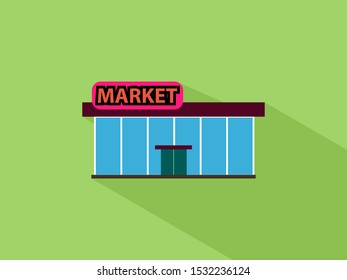 Vector Flat Design Market. Market Flat Icon With Long Shadow 