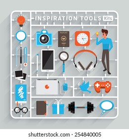 Vector flat design model kits for Inspiration Tools. Element for use to success creative thinking