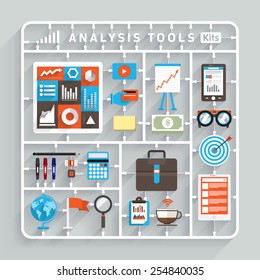 Vector Flat Design Model Kits For Analysis Tools. Element For Use To Success Creative Thinking