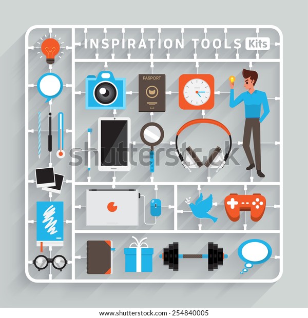 Vector flat design model kits\
for Inspiration Tools. Element for use to success creative\
thinking