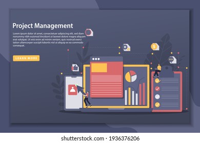Vector Flat Design Moderne Illustrationsseite Konzept - Projektmanagement. Landing Page Konzepte für Website und mobile Entwicklung. Webbanner, App, Seite.