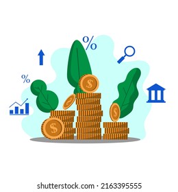 Vektorflache Gestaltung des Geld- und Investitions-Gewinn-, Geschäfts- und Finanzkonzepts 