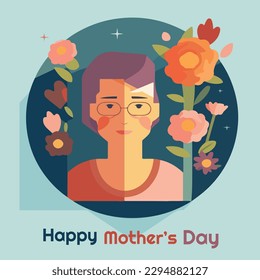 vector flat design mother with flower isolated on white. grandmother. happy mother's day