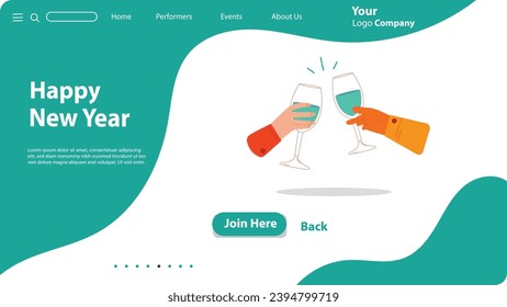 Vector Flat Design New Year Landing Page Template With Green Color