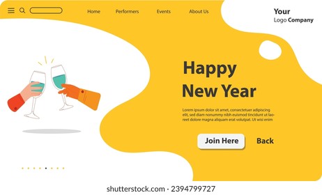 Vector Flat Design New Year Landing Page Template With Yellow Color