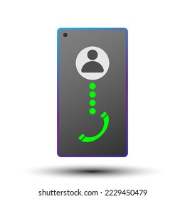 Vector flat design of on calling smartphone screen small shadow, mobile phone communication and smart device concept, 128x128 pixel perfect icon for individual design