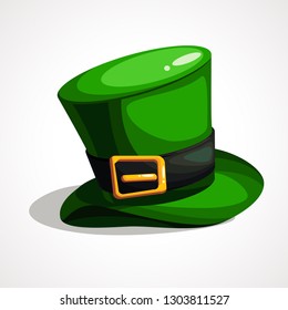 Vector flat design on Saint Patrick s Day leprechaun s green hat illustration. Hat is a cylinder