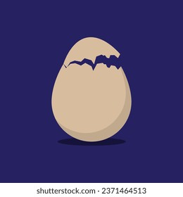 Vector flat design of open egg on the dark blue background with shadow, food and surprise newborn concept. copy space editable shape and object for design