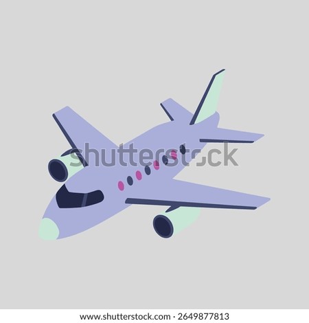 Vector Flat Design Passenger Jet Airplane Flying in Sky Concept, Jet Plane in Isometric Style Perfect for Booking and Travel Concepts