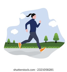 Vector flat design of people jogging running 