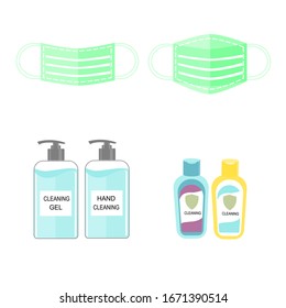 Vector flat design for Prevent and protect you from Virus with surgical mask, alcohol , hand gel cleansing contain in plastic bottle.