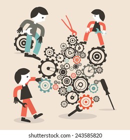Vector Flat Design Repairing Team Illustration - Site Under Construction