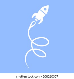 vector flat design rocket launch business icon | white isolated pictogram illustration on blue background