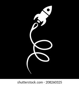 vector flat design rocket launch business icon | white isolated pictogram illustration on black background