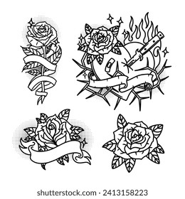 vector flat design roses silhouette white background
