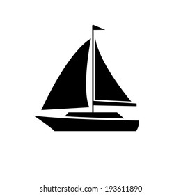 vector flat design sailing yacht boat transportation icon black isolated on white background