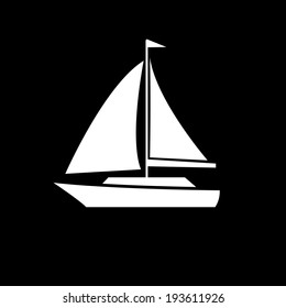 vector flat design sailing yacht boat transportation icon isolated on black background