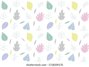 Vector flat design seamless pattern with colored leaves, isolated on white background, summer or spring concept for wrapping paper